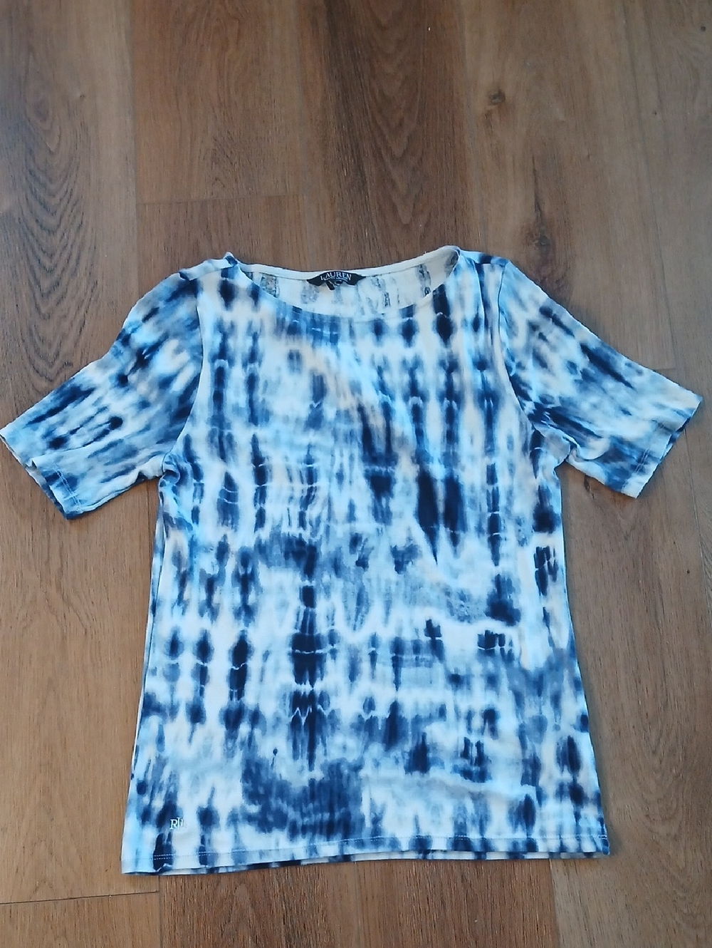 Lauren Ralph Lauren Blue & White Tie-Dye Short Sleeve Tee